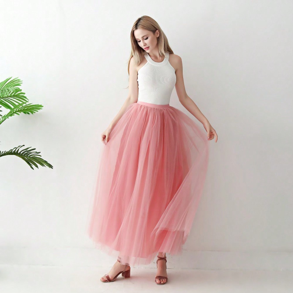 Jupe Tutu longue en Tulle de couleur unie pour femmes, taille haute, maille 4 couches + doublure 1 couche, adaptée au Cosplay, aux spectacles sur scène