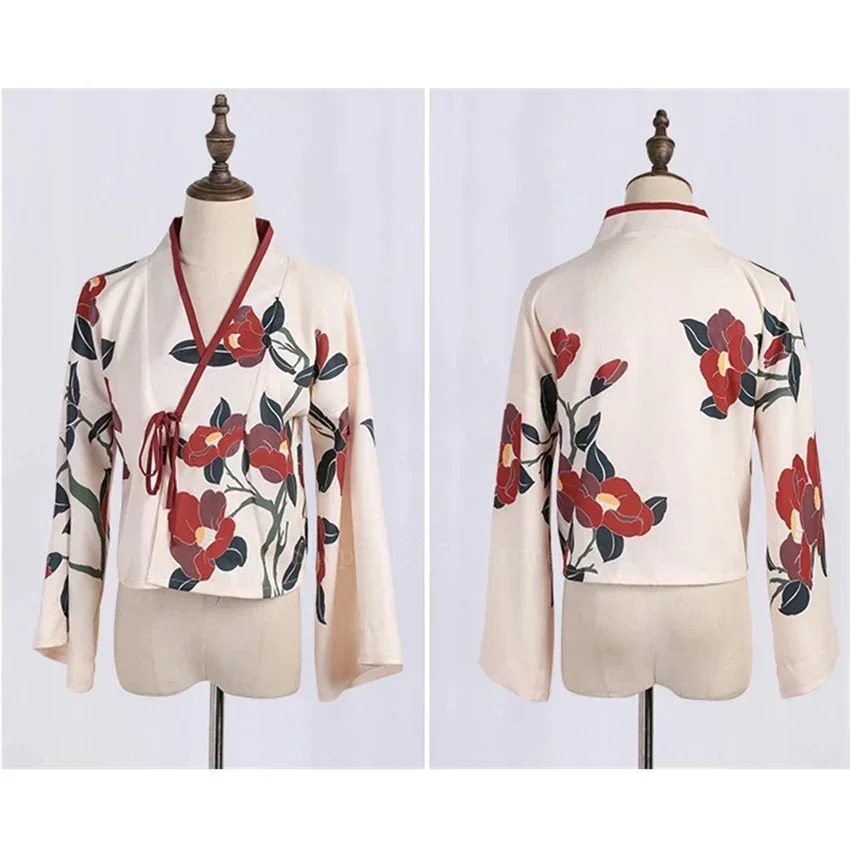 2025HalloweenKimono Sakura Fille Style Japonais Imprimé Floral Robe Vintage Femme Oriental Camélia Amour Costume Haori Yukata Asie