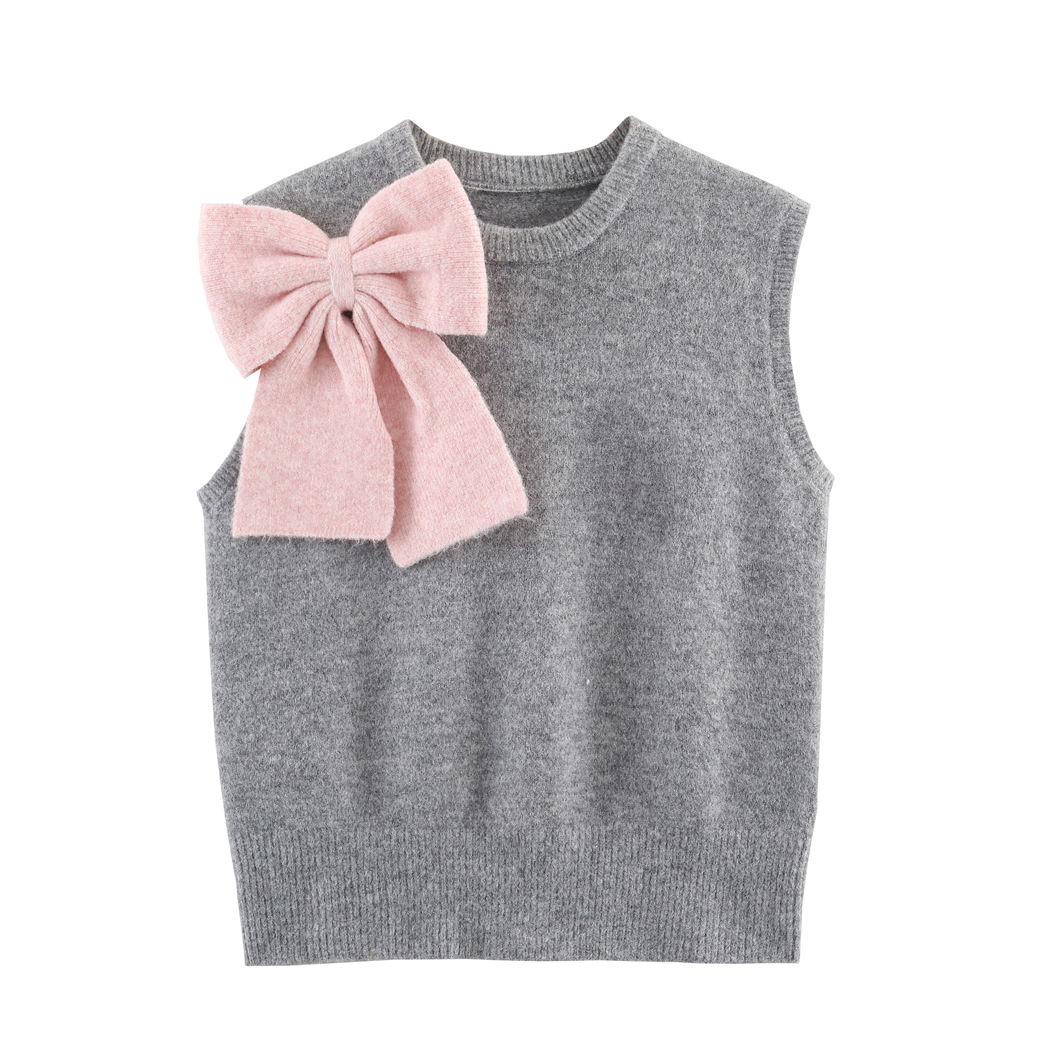 Pull tricoté sans manches pour femmes, style gilet orné de nœud pour petite amie, automne, mignon et jeune, superposition