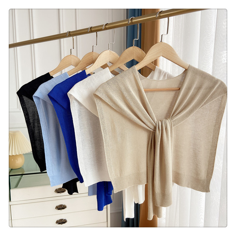 InjEverak-Châle d'été tricoté pour femme, protection solaire, couleur unie, cape sud-coréenne, chambre climatisée, protection du cou féminin