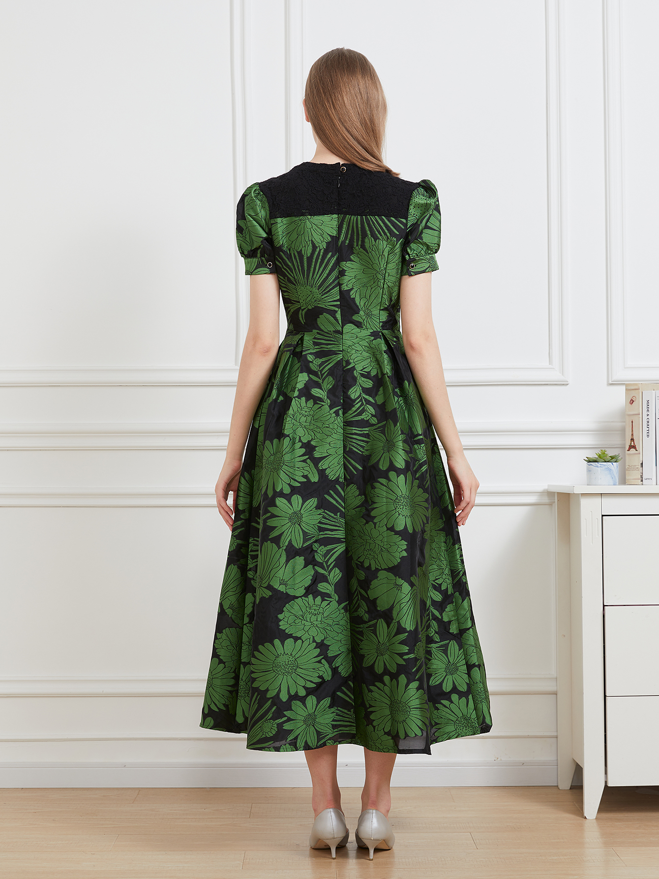 DEVCHATA-Robe Longue en Organza pour Femme, Tenue de Soirée Élégante, Patchwork de Dentelle, Manches Bouffantes, Nouvelle Collection Été