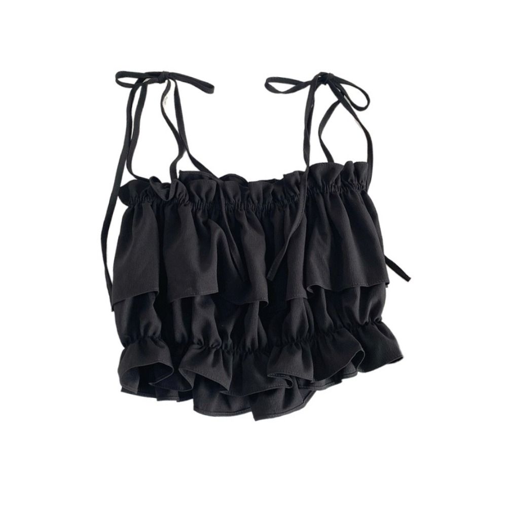 Débardeur sans manches à col carré, volants et nœud, dos nu, à nouer avec des lacets, pour la plage, haut féminin