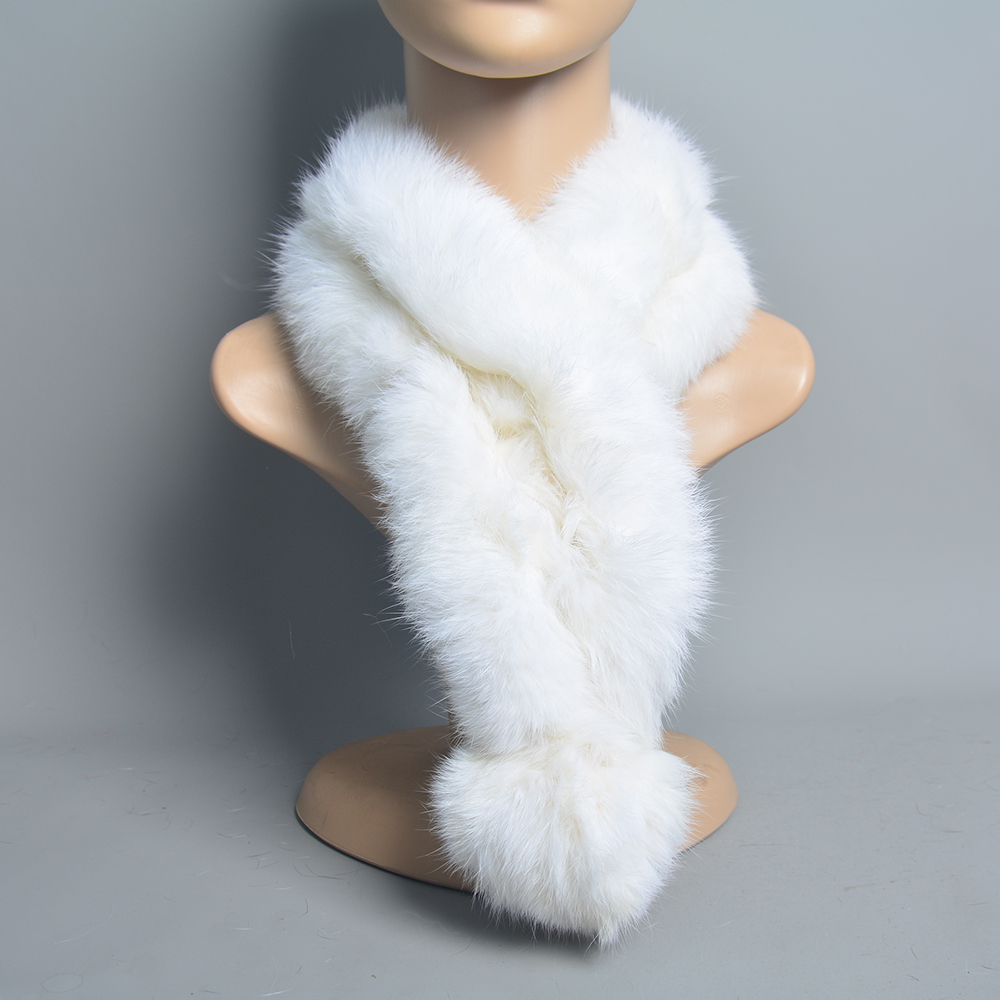 Nouvelle Écharpe en Véritable Fourrure de Lapin Russe pour Femme 2026 – Châle Hiver Chaud en Fourrure Naturelle avec Pompons Moelleux