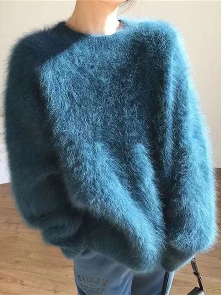 Pull à Col Rond en Velours de Vison pour Femme, Vêtement de Couleur Unie, Nouvelle Collection Automne-Hiver 2025