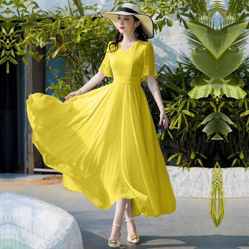 Robe longue d'été en mousseline de soie pour femmes, nouveau tempérament coréen, Slim, Style bohème, plage, grand ourlet, 2026