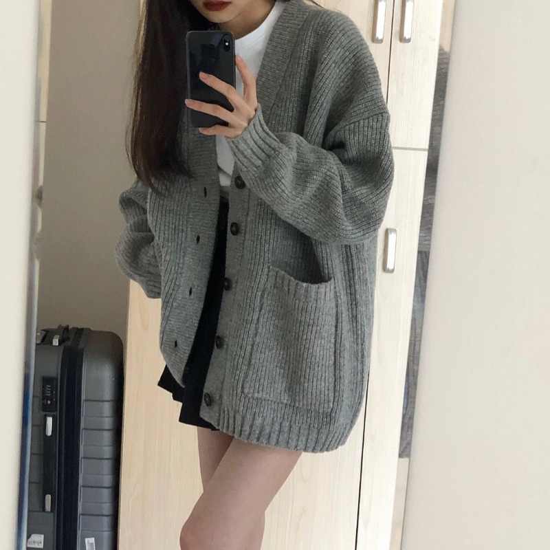 Automne hiver femmes Cardigan pull manteaux mode femme à manches longues col en v lâche tricoté vestes pull décontracté Cardigans