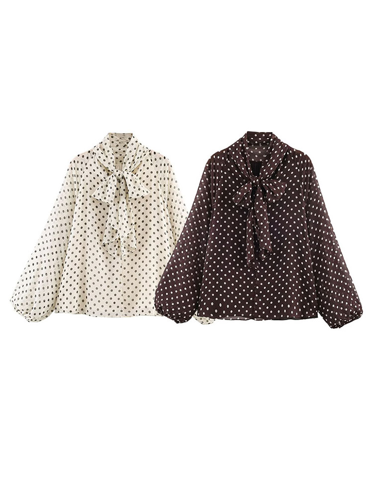 Chemisier à manches longues à col foulard polyvalent à pois, nouvelle collection printemps pour femme, style décontracté chic