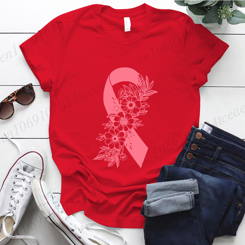Chemise de sensibilisation au Cancer du sein ruban rose T-Shirts floraux soutien Cancer combattant vêtements pour femmes hauts de survivant du Cancer du sein