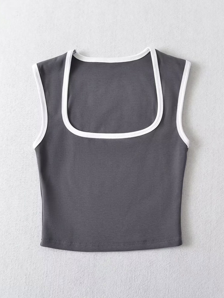 Débardeur sans manches pour femme, Slim, couleur contrastée, décontracté, col carré, haut court, vêtements Streetwear, Y2k, 2024