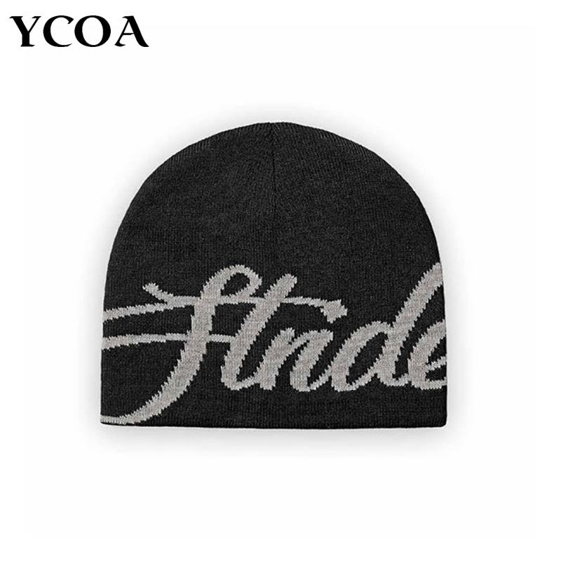Hommes Beanie Kpop lettre chapeau Y2k noir tricot Hip Hop Streetwear laine hiver mode coréenne pull accessoires Jacquard femmes casquette