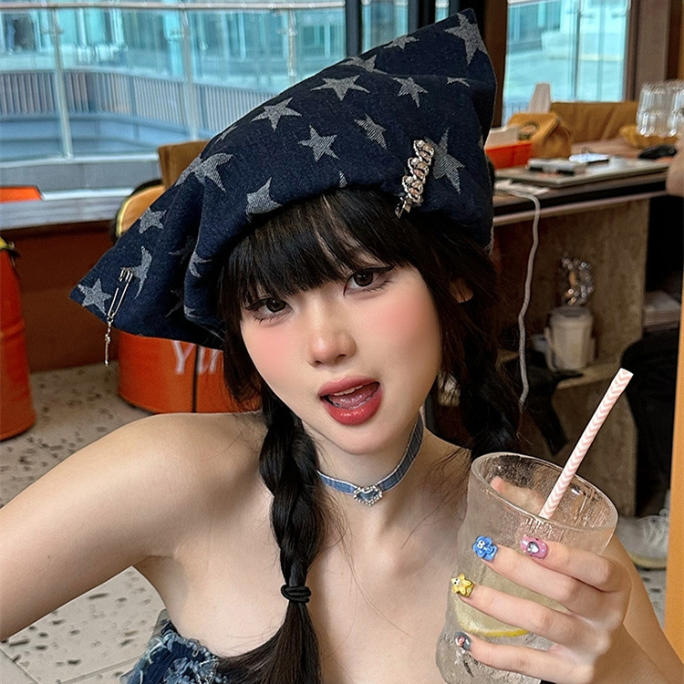 Chapeaux Vintage pour femmes, Style doux et Cool, chapeau de Cowboy à cornes, bandeau étoile Y2K, chapeau montrant le visage, chapeau d'oreille de chat, béret Version coréenne