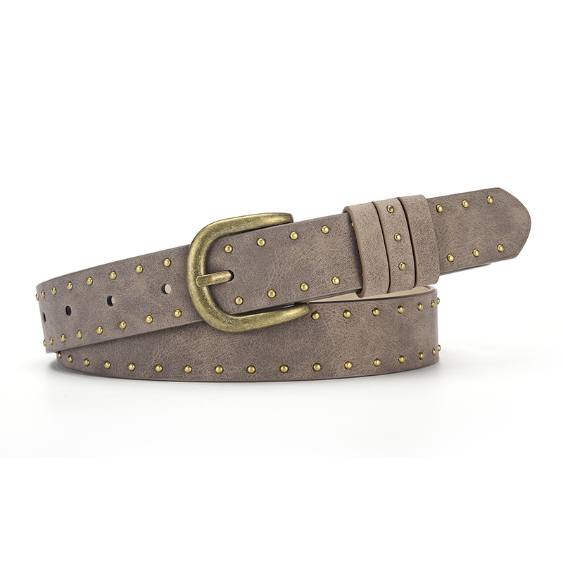Ceinture à rivets en métal doré pour femmes, accessoires pour jeans décontractés, mode Goth rétro Y2k pour filles, ceinture à boucle ardillon en cuir Pu
