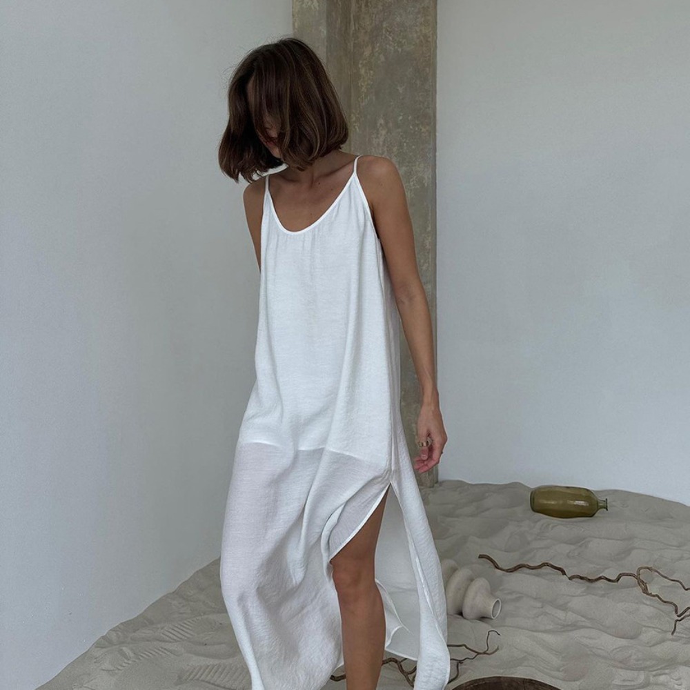 Robe élégante à bretelles pour la maison, ample, pour femmes, Simple, douce, confortable, Cool, plage, rosée, robe dos nu en forme de V, printemps et été