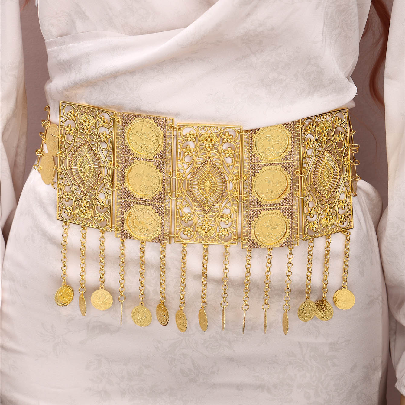 Ceinture de mariée dorée marocaine, Design à pampilles exquis, Style Vintage français, ceinture de Robe arabe, cadeau de Festival pour dames