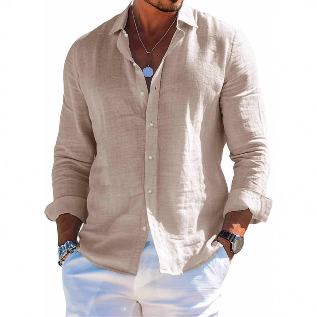 Hommes Blouse chemises été printemps mâle col rabattu à manches longues lin maillots de bain vacances haut Blouse NMD-3033