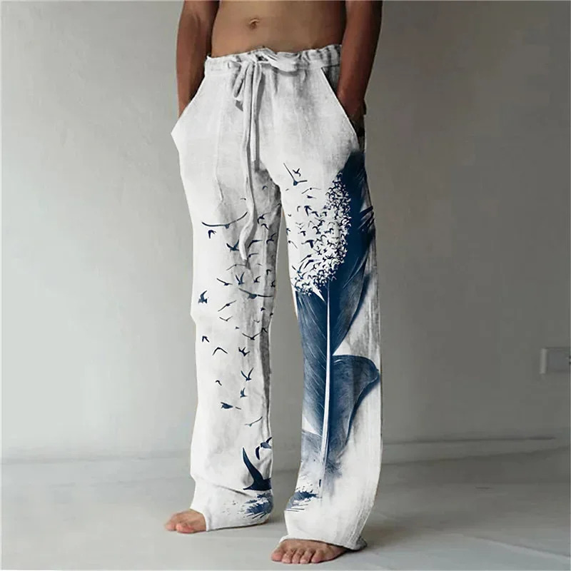 Pantalon d'été transfrontalier 2026, pantalon de plage à cordon de serrage, taille élastique, imprimé 3D motif hawaïen, pantalon pour homme