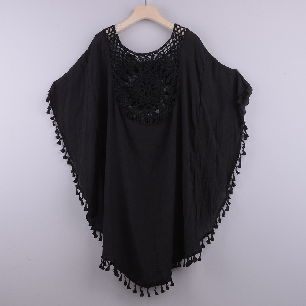 Tunique de plage tricotée tendance motif tournesol, grande taille, ajourée, avec franges, pour femme