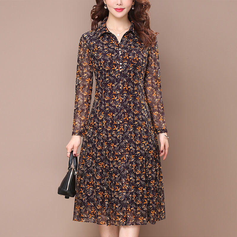 Robe mi-longue à manches longues pour femmes, imprimé Floral, col rabattu, élégant, vêtements d'été, Slim, décontracté, boutons
