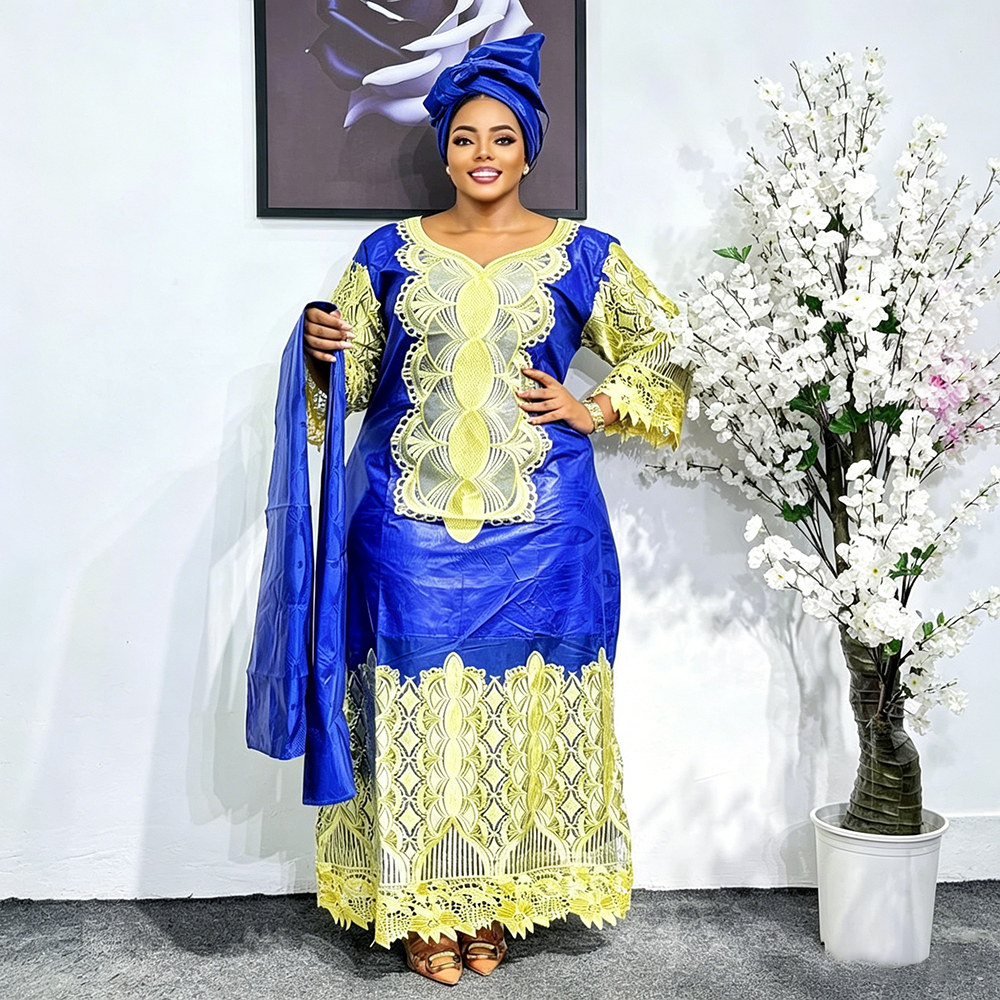 Robes longues de soirée africaines grande taille pour femmes 2026 – Nouvelle robe de luxe brodée Bazin élégante pour mariage musulman turc