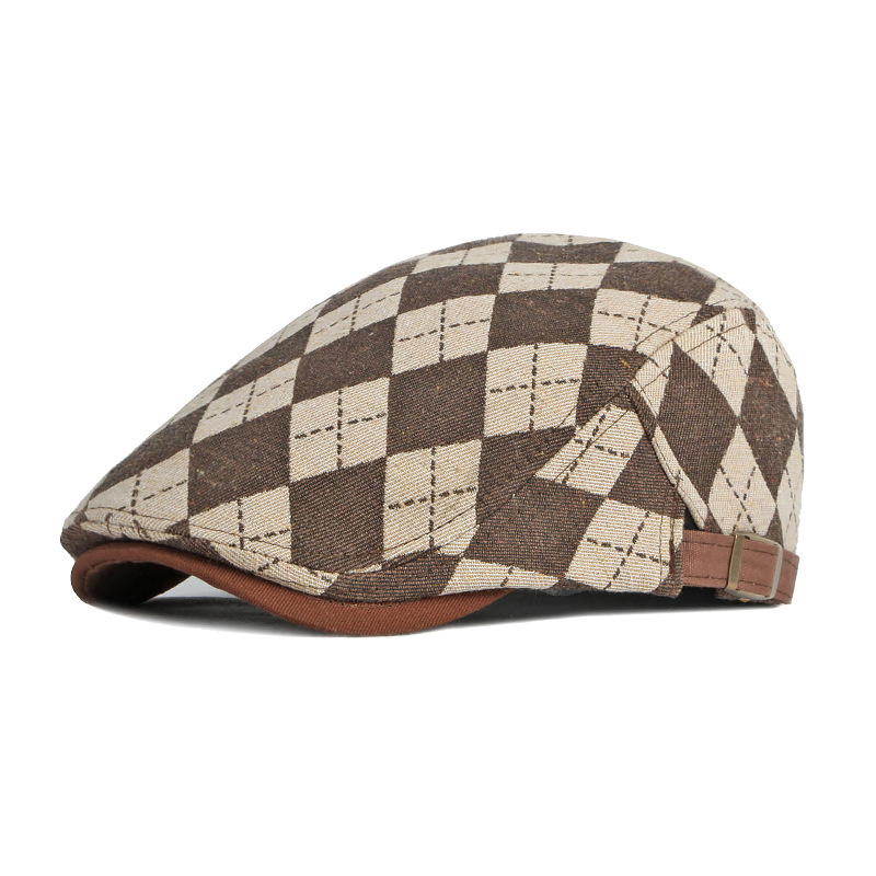 Béret rétro à carreaux pour hommes et femmes, casquette à chevrons, casquette à visière plate, vêtements quotidiens, pare-soleil, chapeau de conduite pour taxis, printemps automne