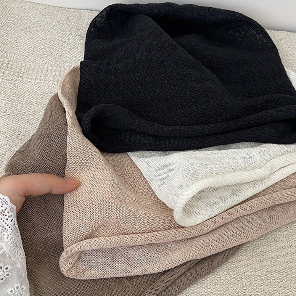 Nouveau bonnet d'été en lin pour femme, décontracté, à bord soufflé, fin, respirant, pour grandes tailles, uni, doux, style skullies, bonnet de soleil, cadeau