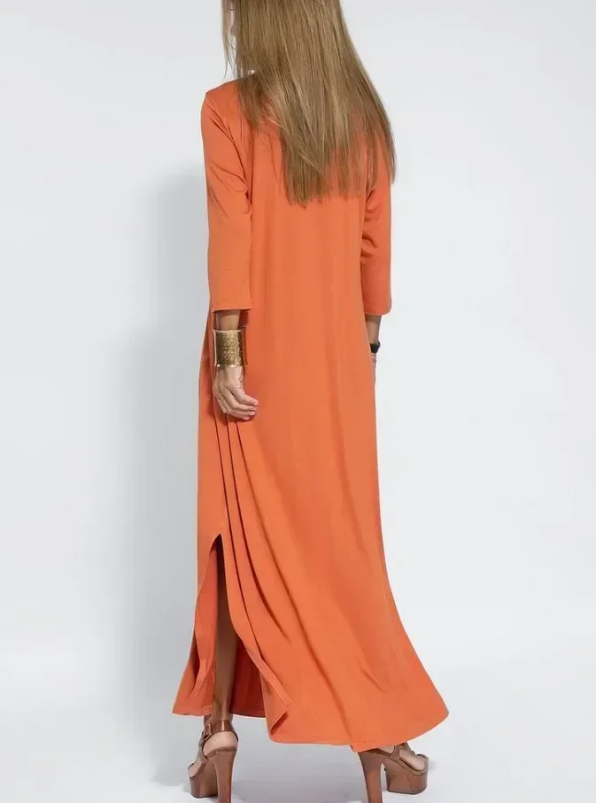 Robe longue élégante à col en V pour femmes, robe confortable à manches longues, tenue décontractée féminine, style confortable avec la mode, printemps, 03