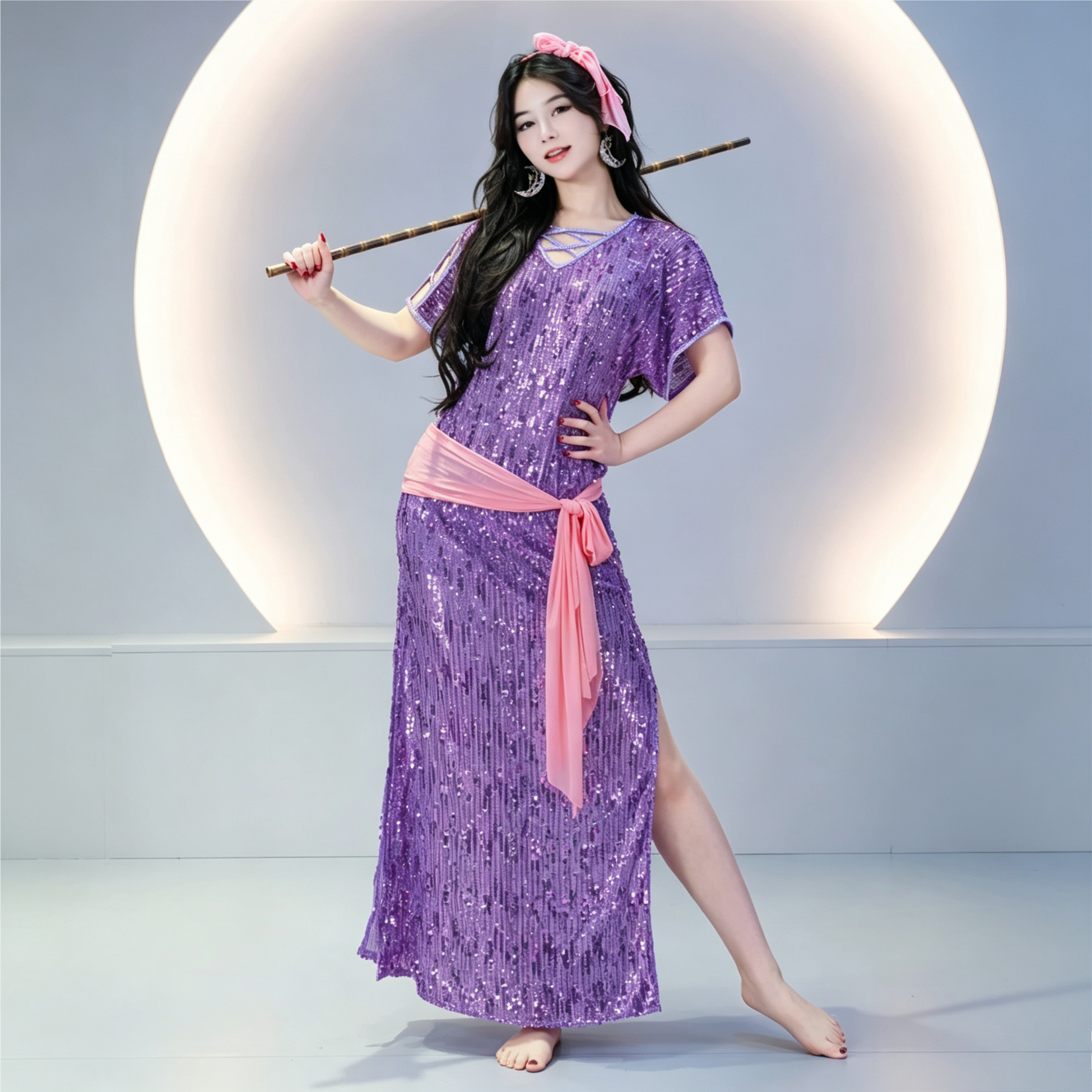 Robe de danse du ventre pour femmes, tenue de performance de groupe, robe Baladi, tenue de danse folklorique Saidi, robe égyptienne, costume de cabaret, robe à paillettes brillantes