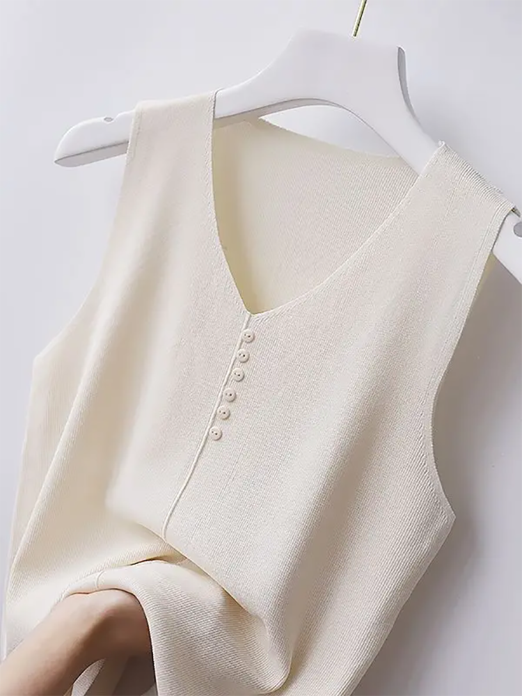 Débardeurs en tricot pour femmes, hauts décontractés fins à col en V, couleur unie, nouvelle mode été 2026
