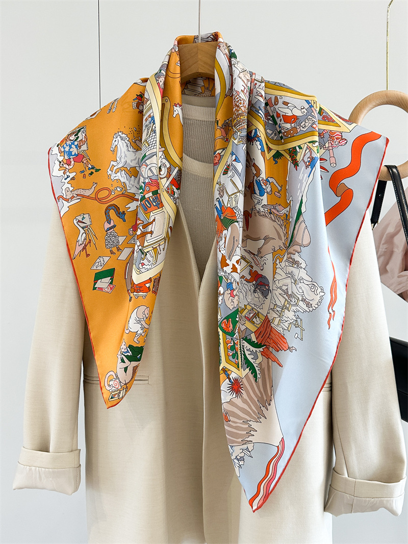 Marque cheval conception foulard en soie châle pour femmes 90*90 cm dame carré foulards de mode