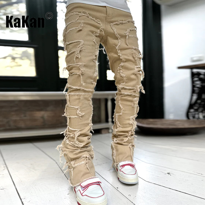 Kakan - Nouveaux jeans à patch extensible Streetwise lourds européens et américains pour hommes, jeans longs coupe droite High Street16-3001