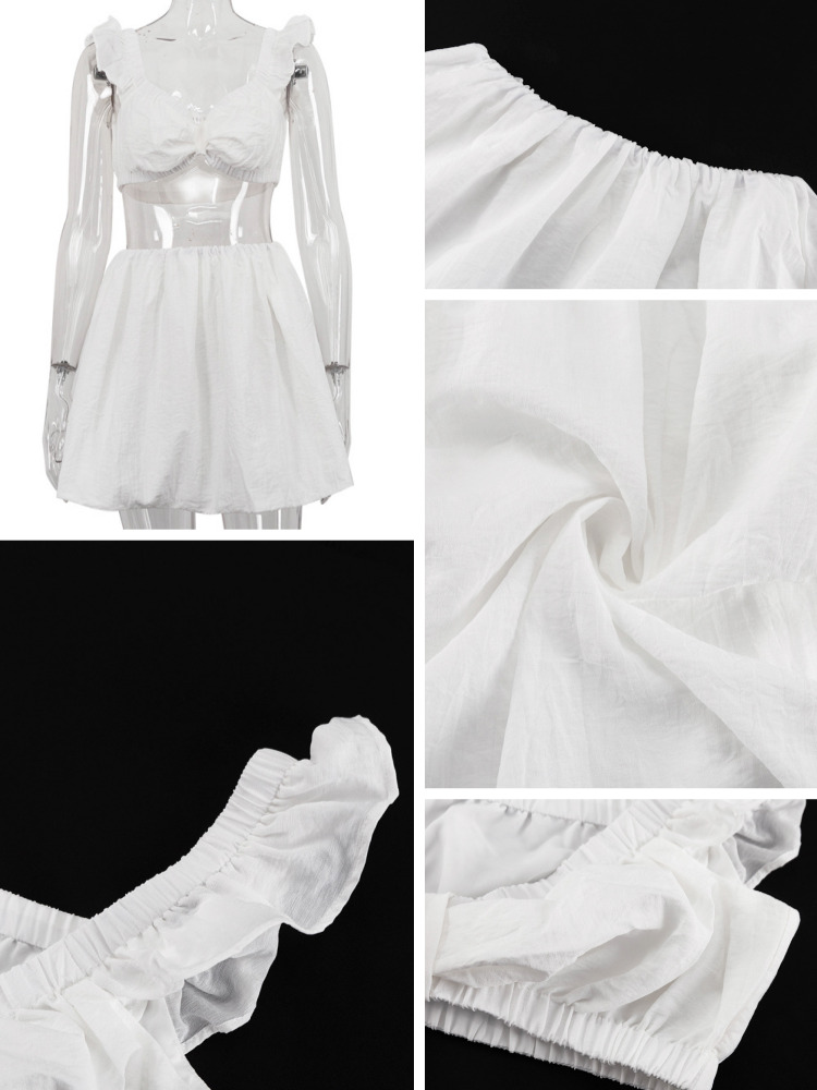 Absobe Ensemble mini jupe à ourlet à volants pour femme Blanc sans manches Débardeur court Taille haute Jupe Vacances d'été Tenue sexy deux pièces