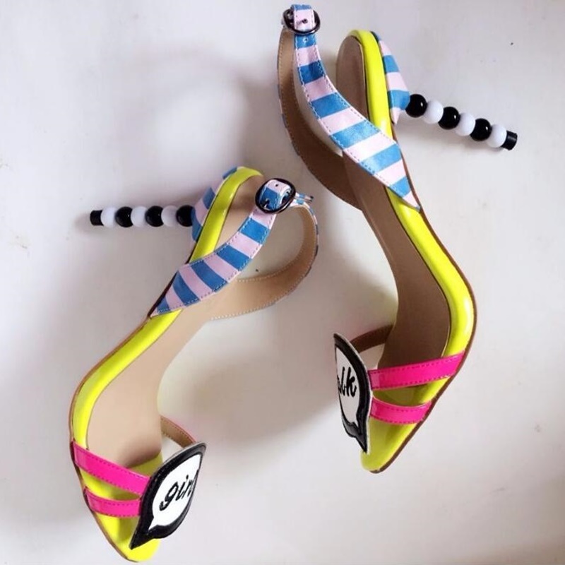 Femmes Slingback sandale chaîne perles talon jaune rose imprimé cuir gladiateur perle talons Patchwork célébrant chaussures d'été
