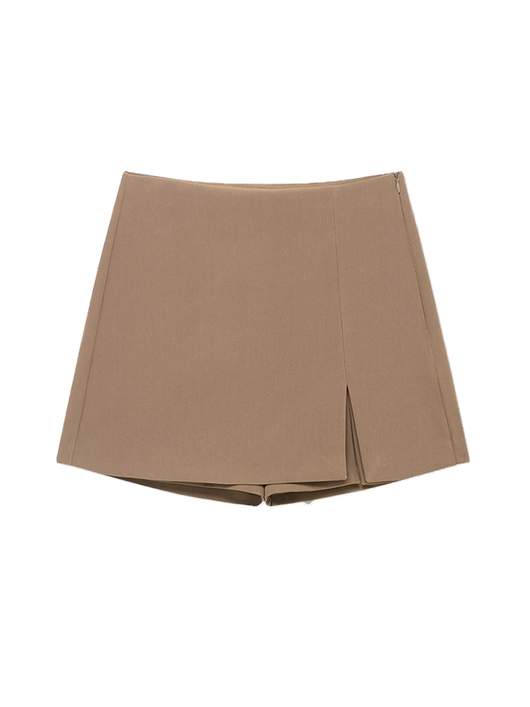 Jupe-short taille haute pour femme avec fente avant et fermeture éclair latérale, jupe-short unie tendance pour femme