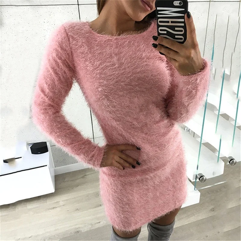 Mini robe en tricot brodée personnalisée pour femmes, mode d'hiver