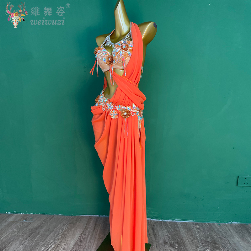 Robes de concours de danse du ventre pour adultes et enfants, robe longue personnalisée avec pierres AB, tenue de spectacle de danse orientale