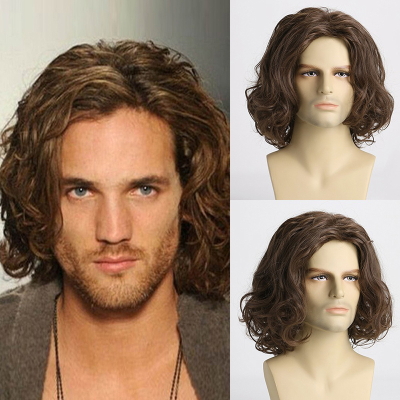 Perruque Courte Marron Moelleuse pour Homme, Style Euro-Américain, Unisexe, Cheveux Bouclés Rétro, Soie Haute Température, Bonnet en Maille, Usage Quotidien, Perruque Complète