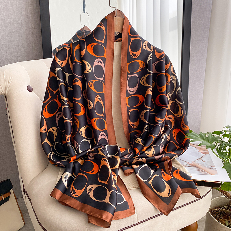 Foulard en soie sergé décontracté pour femme, imprimé, châle, écharpe, hijab, bandana carré, 2026