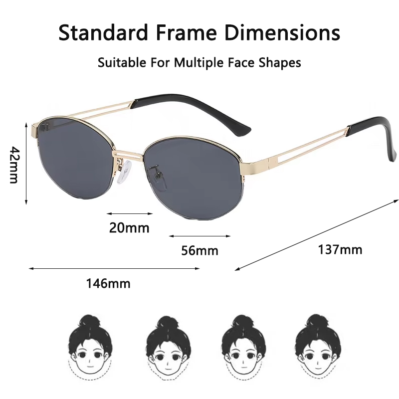 Lunettes pour femme, lunettes de soleil pour homme – Lunettes de soleil ovales à monture métallique UV400, lunettes de soleil tendance pour l'extérieur