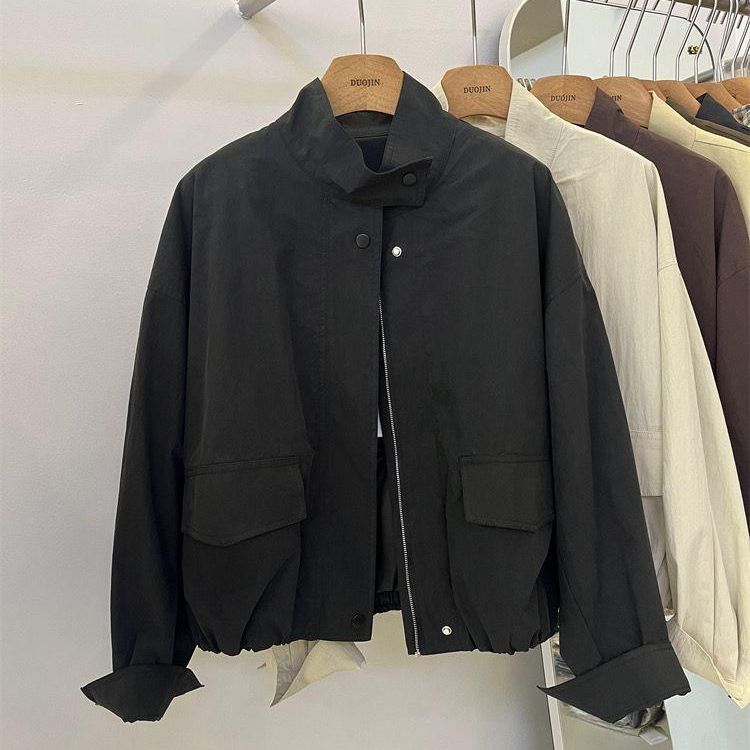 Veste courte Femme printemps automne nouveau décontracté Femme coupe-vent col montant outillage veste basique fermeture éclair manteau hauts