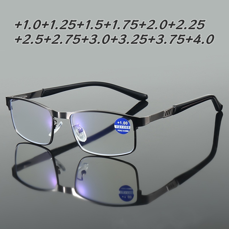 Lunettes de lecture à la mode pour hommes, monture de lunettes de Prescription bloquant la lumière bleue de haute qualité avec charnière à ressort + 100 + 125 + 175