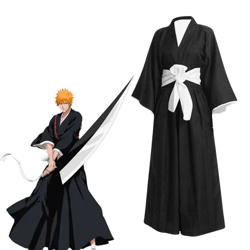 Costume de cosplay BLEACH, uniforme de Shinigami Kurosaki Ichigo, 3 styles de cape Bankai, robe kimono noire basique pour fête de carnaval