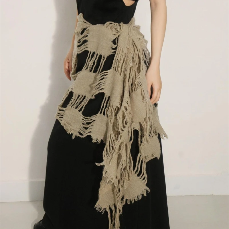 Écharpe en laine Vintage unisexe, cache-cou irrégé en détresse, vêtements d'extérieur à la mode pour femmes et hommes, hiver