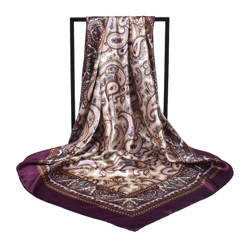 Foulard carré en soie pour femmes, marque de luxe, Foulard en Satin, Bandana doux, Hijab, pour cheveux, 90x90cm