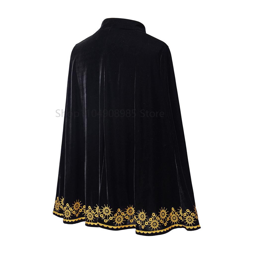 Cape de Cosplay roi Prince médiéval avec garniture dorée, pour fête d'halloween, carnaval, spectacle, Cape de rois noire festive