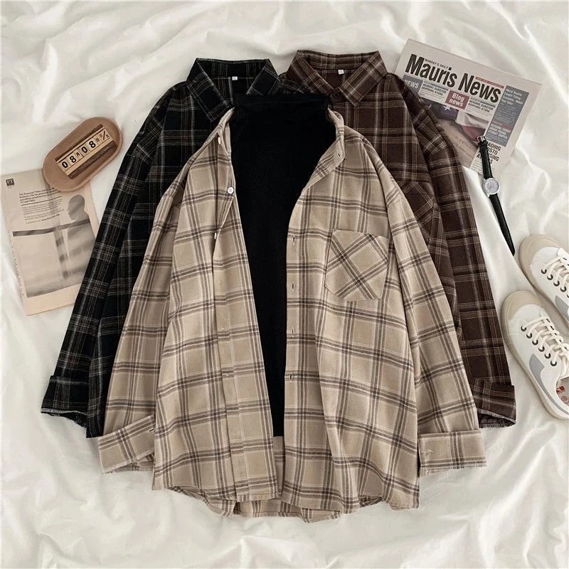 Vintage chemises à carreaux femmes automne à manches longues surdimensionné boutonné chemise mode coréenne décontracté automne vêtements d'extérieur hauts Blusas Mujer