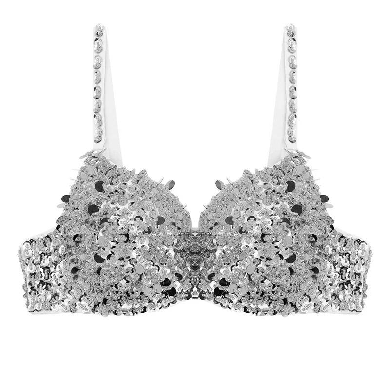 Femmes mode paillettes scintillantes perles rembourré soutien-gorge haut pour Raves danses tenue de club danse du ventre Costume haut de fête soutien-gorge