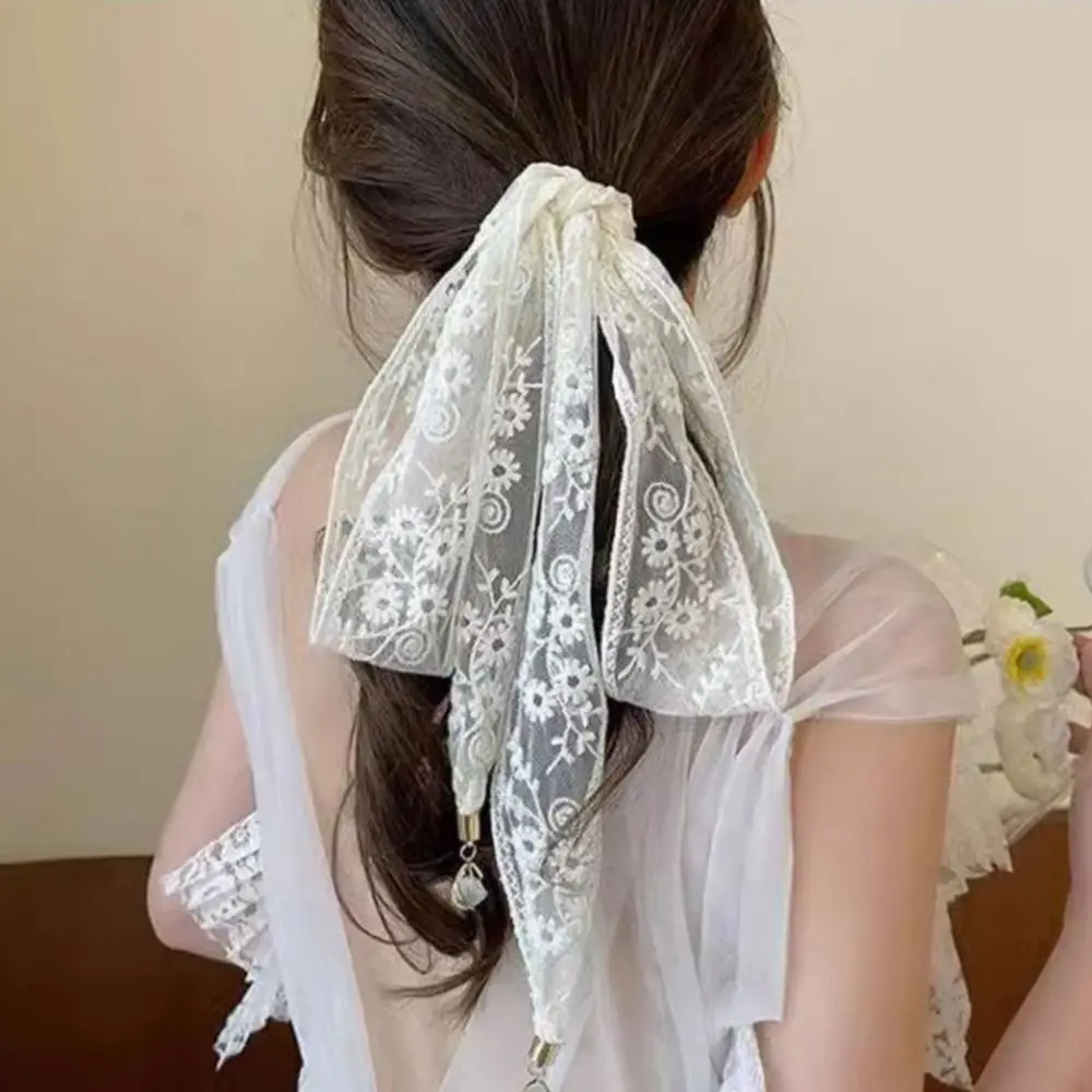 1 pièce Foulard en dentelle tendance, Ruban à cheveux, Bandeau floral ajouré, Pendentif de sac, Ceinture, Long pendentif fin pour femmes, Accessoires pour cheveux, Cadeau