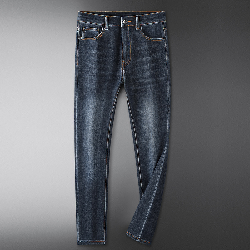 Jean de Style européen et américain pour hommes, marque célèbre, fermeture éclair droite, Slim, Denim bleu, pantalon crayon pour hommes