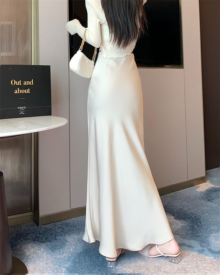 Jupes élégantes en satin de soie pour femmes, taille haute, coupe trapèze, couleur unie, lisses, pour le bureau, collection Printemps-Été 2026