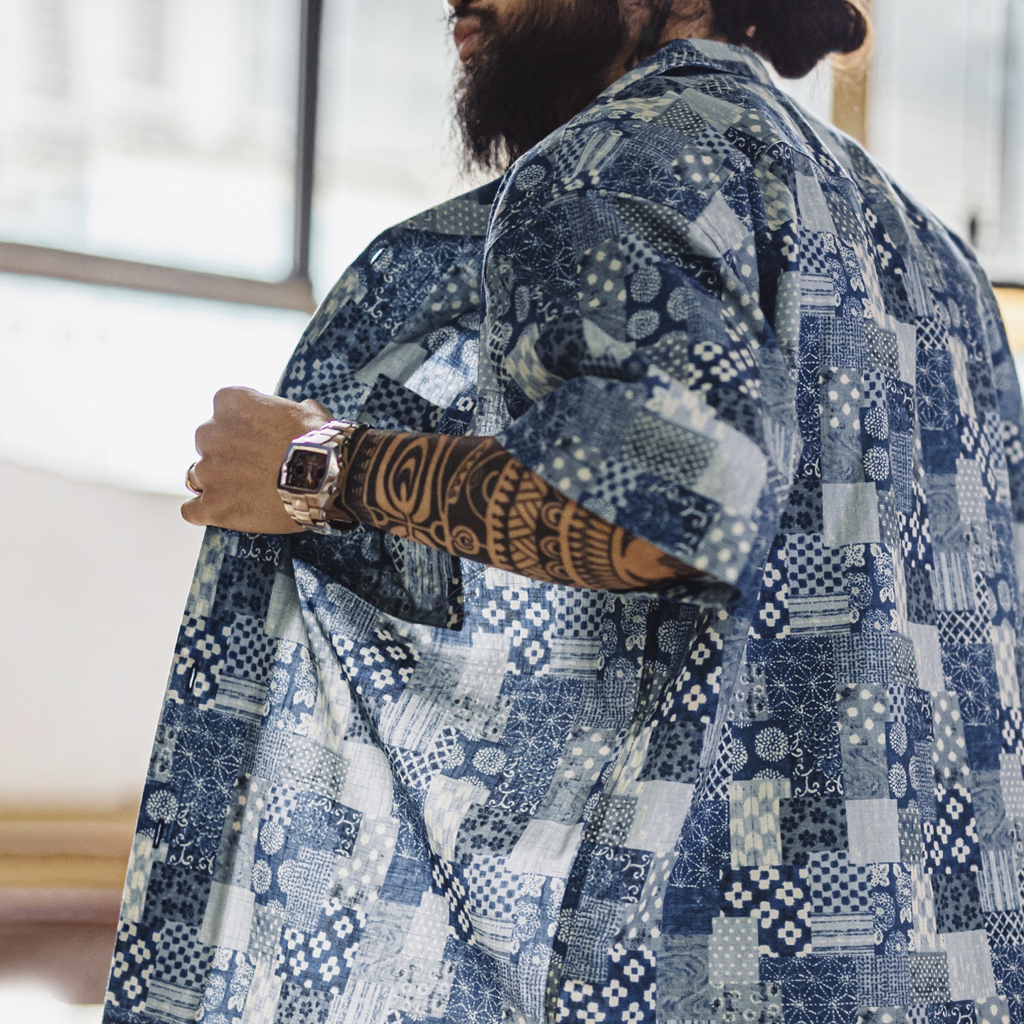 Chemise à manches courtes en coton imprimé pour homme Maden, style Boro patchwork, décontractée, boutonnée, légère, respirante, pour l'été